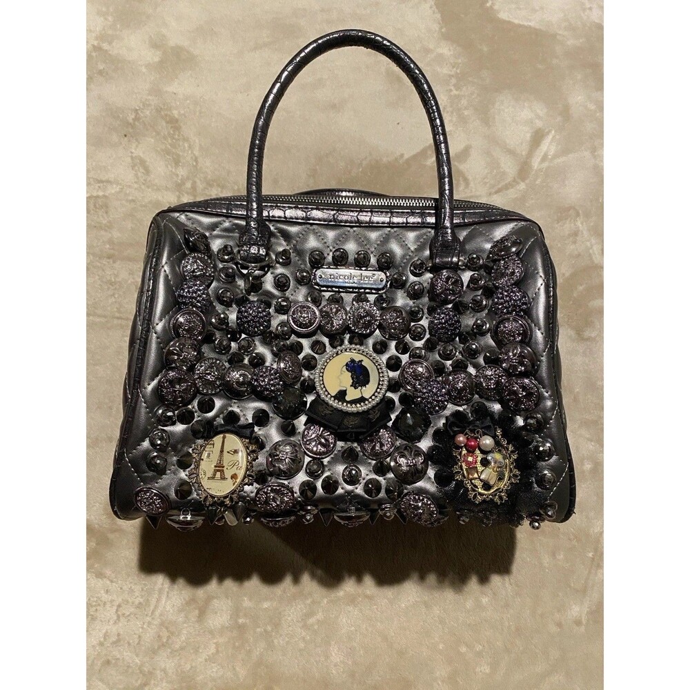 Nicole Lee USA Rare Buttons Spikes Jeweled Handbag Limited Edition Rock Retro
